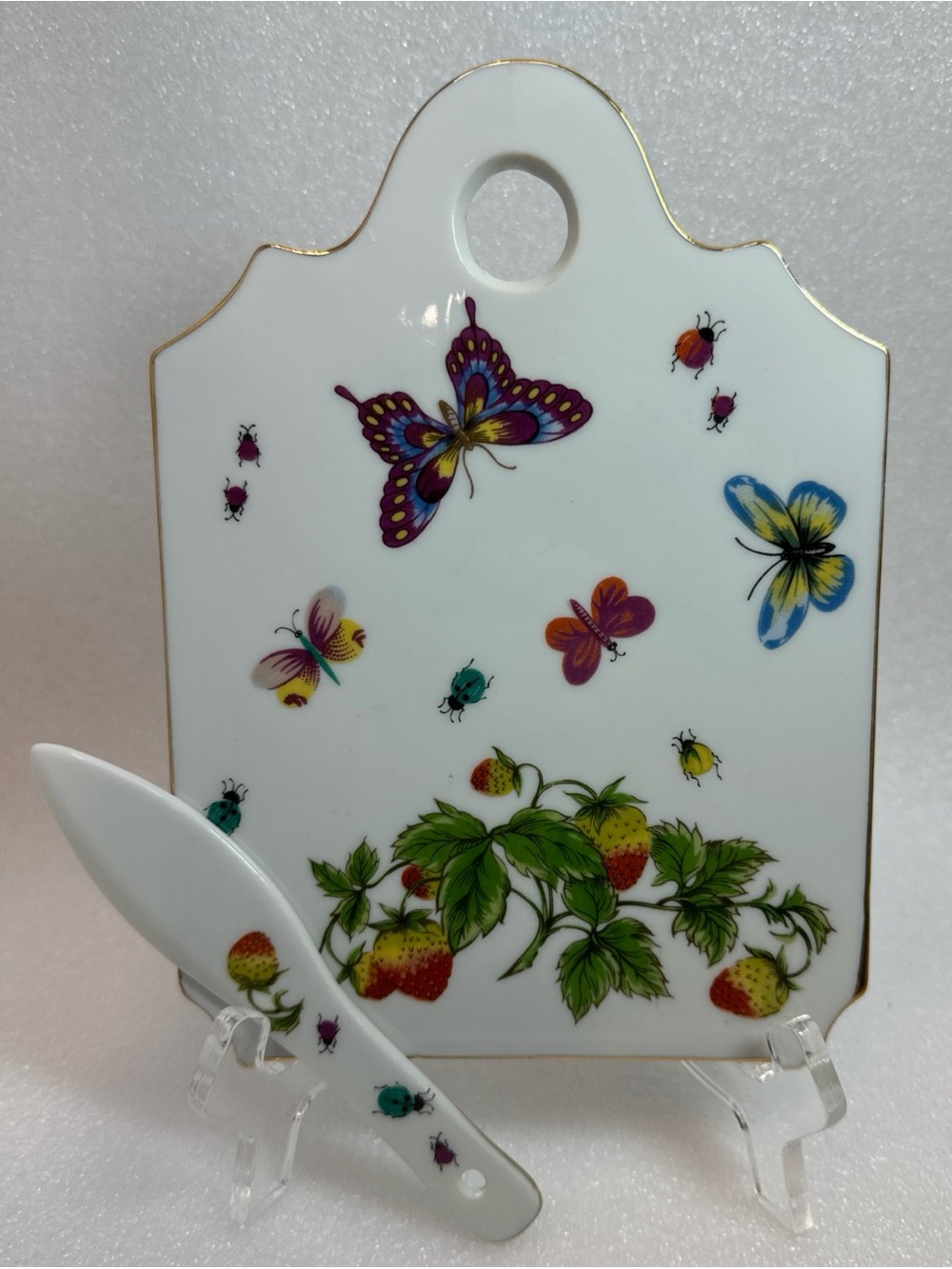 VTG Ardalt Lenwile Japan Hand Painted Butterflies Strawberries Board Knife 7318